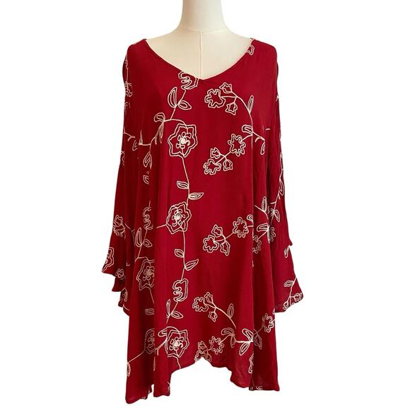 CATHERINES 2X Boho Embroidery Top Blouse Floral Fairy Artsy Flowy Flutter Sleeve - Picture 1 of 11